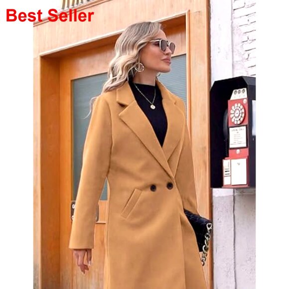 Women's Wool Blend Peacoat, Notch Lapel, Knee Length, Slim Fit, Winter Coat - Picture 4 of 7